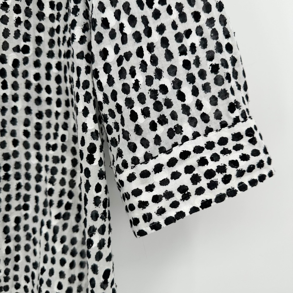 Chico's Button Down White with Black Dots 3/4 Sleeve‎ Lightweight Shirt Sz Large - Picture 4 of 10